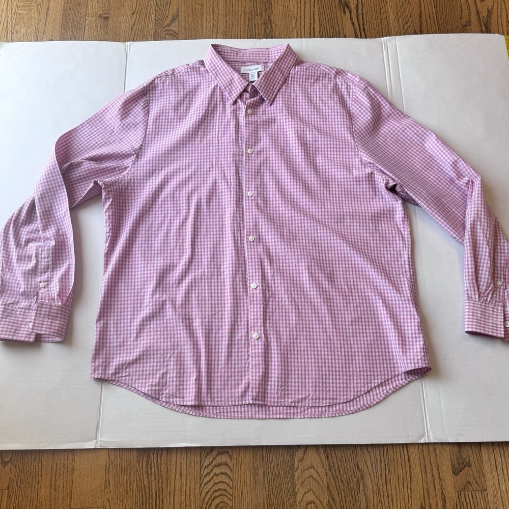 Calvin Klein Men's Size Xxl Cotton cashmere Casual shirt‎ Pink&white Plaid